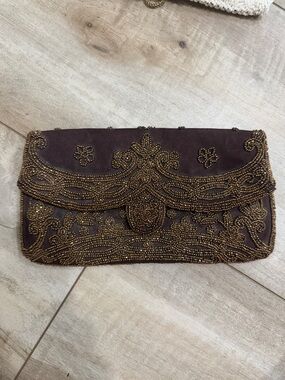1930’s Antique Vintage Beaded Clutch Brown Gorwood Made in France Bag Art Deco